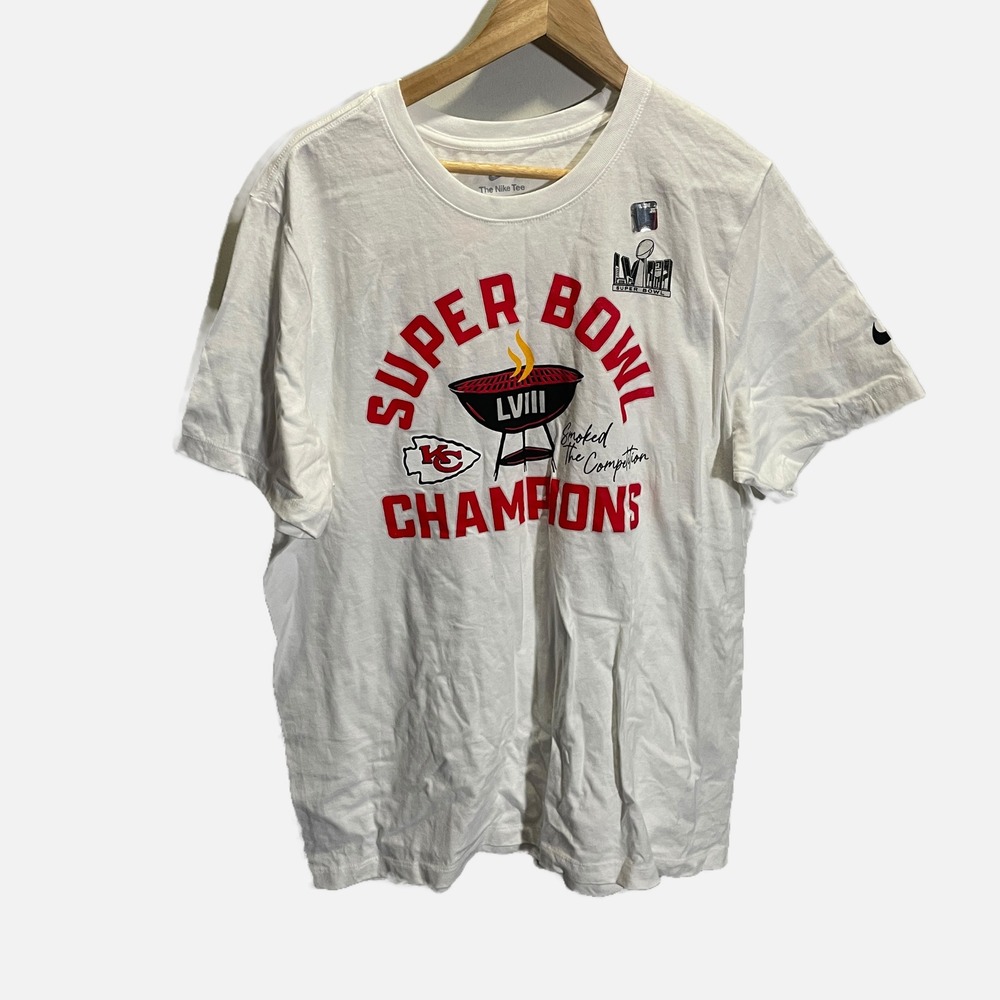 Nike Kansas City Chiefs Super Bowl LVIII Champions White T-Shirt Mens XL Smoked